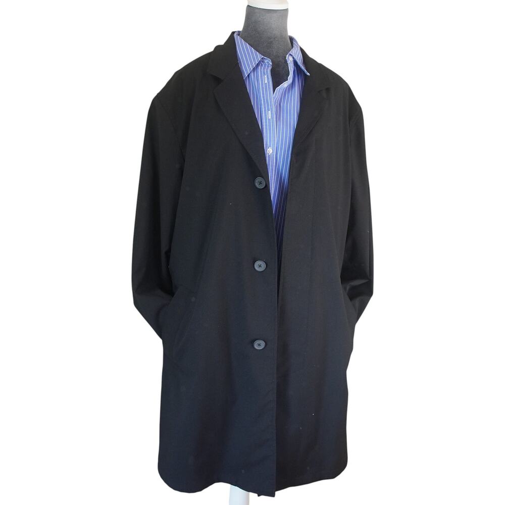 111 State Black Trench Coat Men’s Large Notch Lapel Long Coat Lightweight